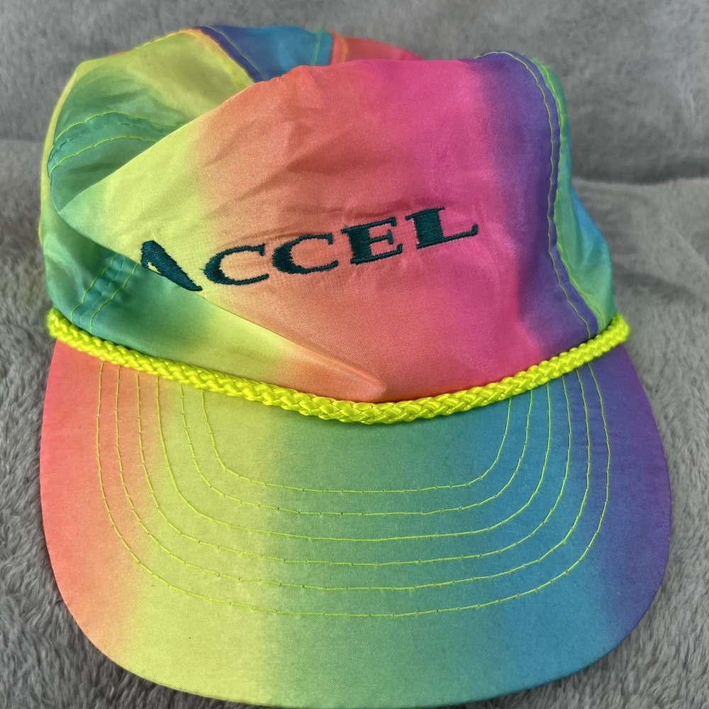 Vintage Otto Cap Accel Rainbow Nylon Rope Hat Multicolor Snapback Retro 80s Cap